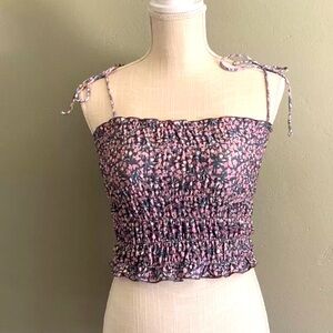 Urban Outfitters Out From Under Smocked Spaghetti Strap Floral Crop Top Size S